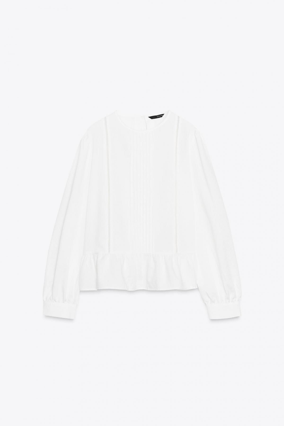 자라 라운드넥 래더 스티치 페블럼 블라우스 4387/243 OYSTER-WHITE - 상품 이미지