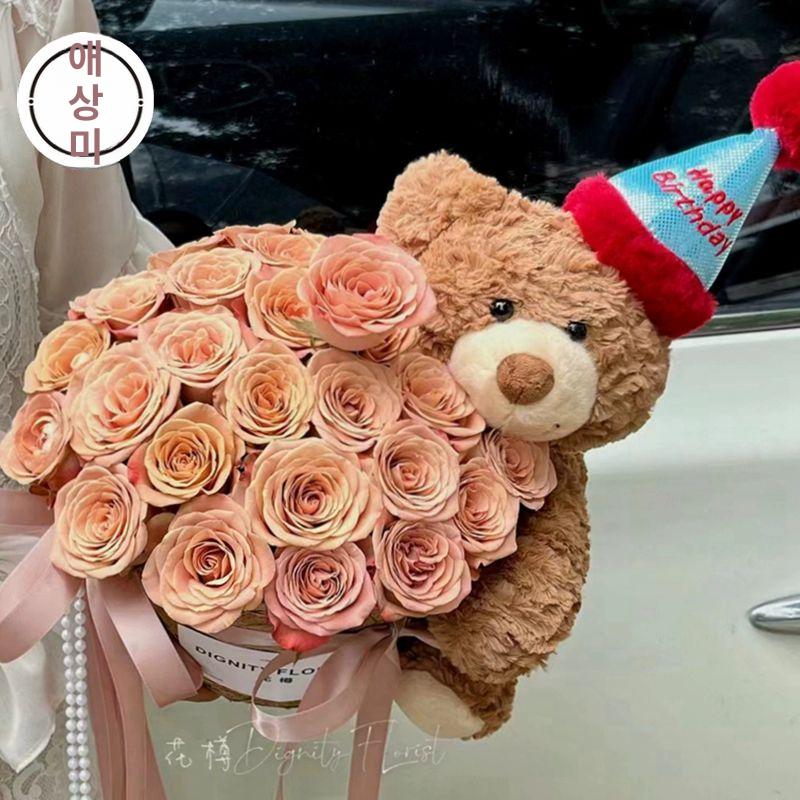 곰돌이 꽃다발 꽃바구니 졸업 입학 선물 인형 축하 생일 30cm 테디베어 5개 - 상세 이미지 2
