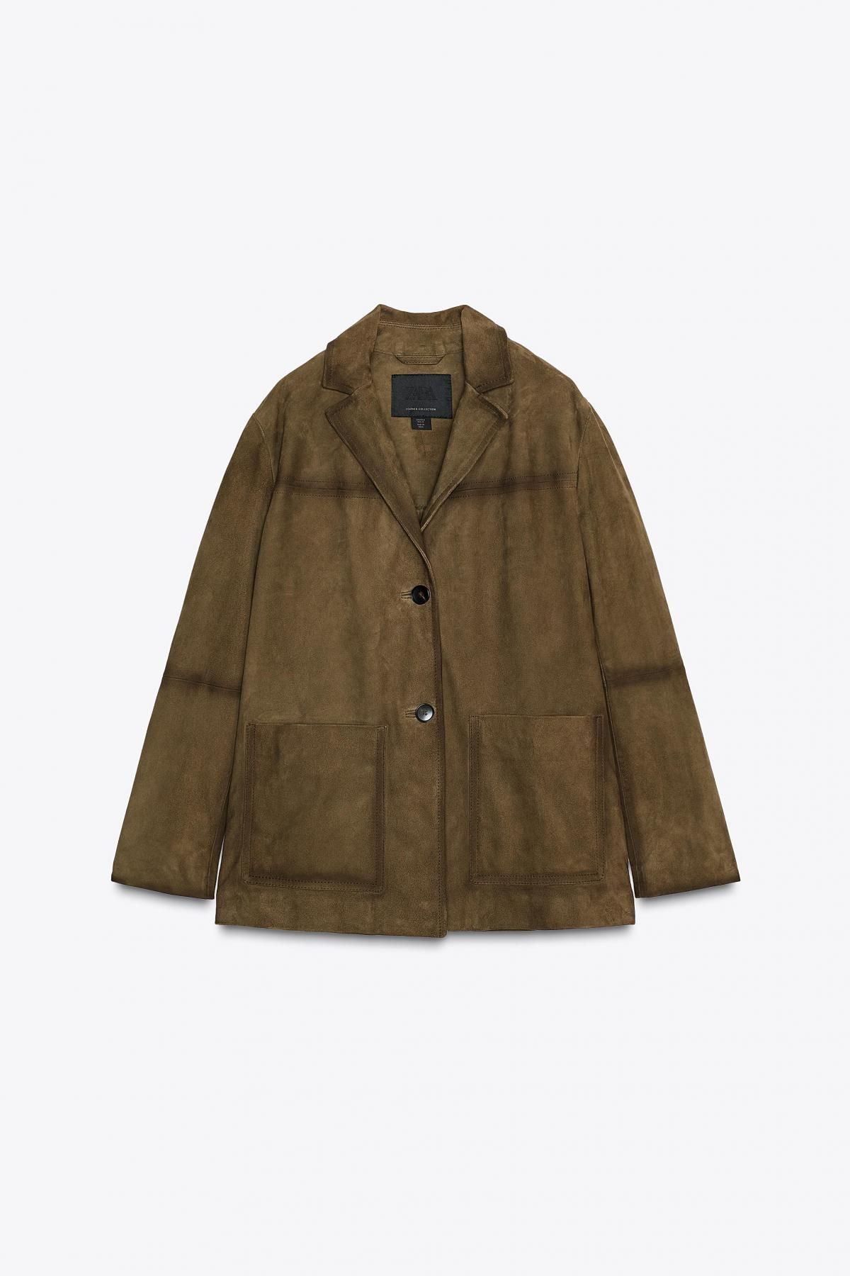 자라 오버사이즈 100 스웨이드 레더 블레이저 1966/240 LIGHT KHAKI - 메인 이미지