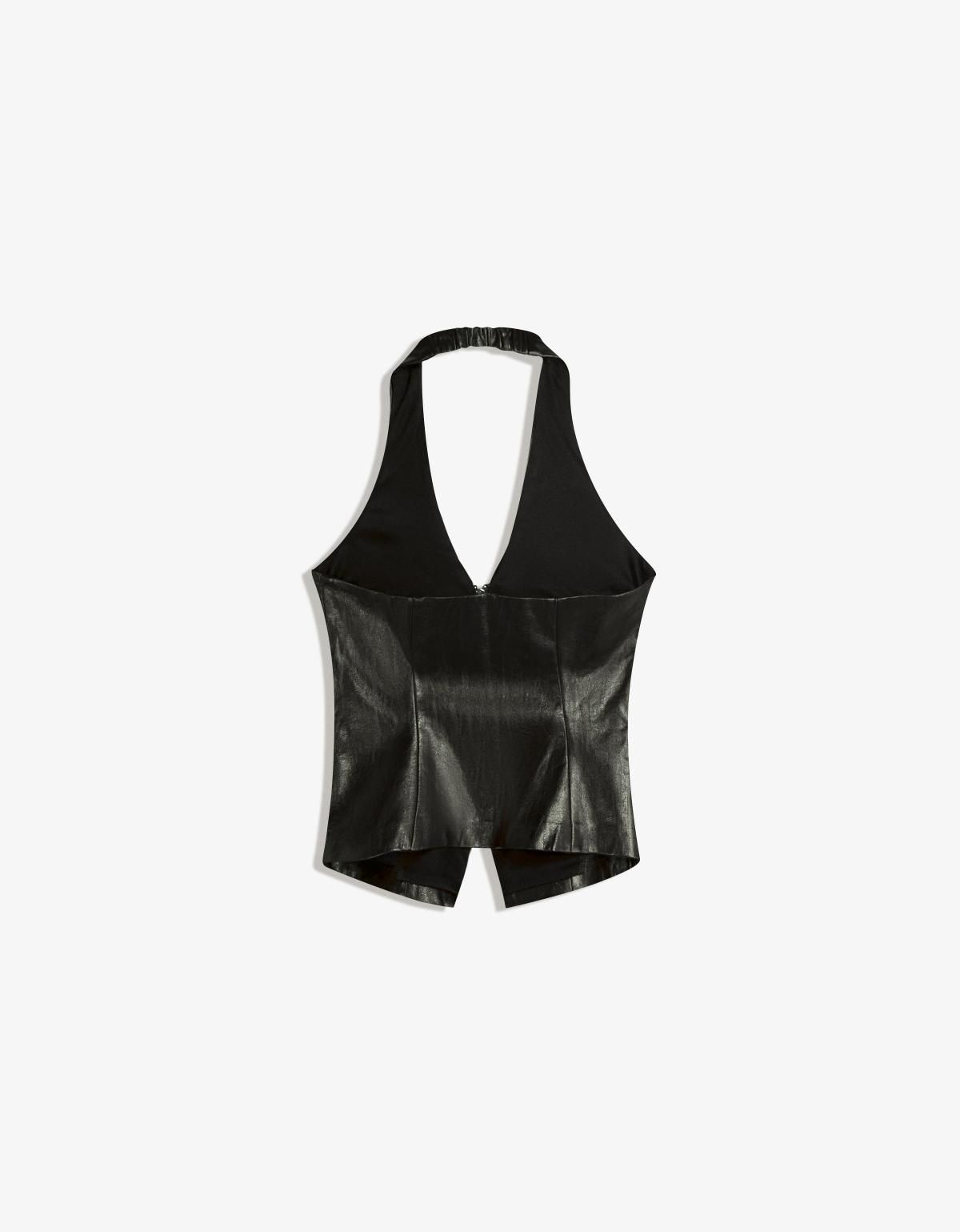 버쉬카 페이크 레더 집업 홀터넥 탑 8812/710 BLACK - 상세 이미지 5