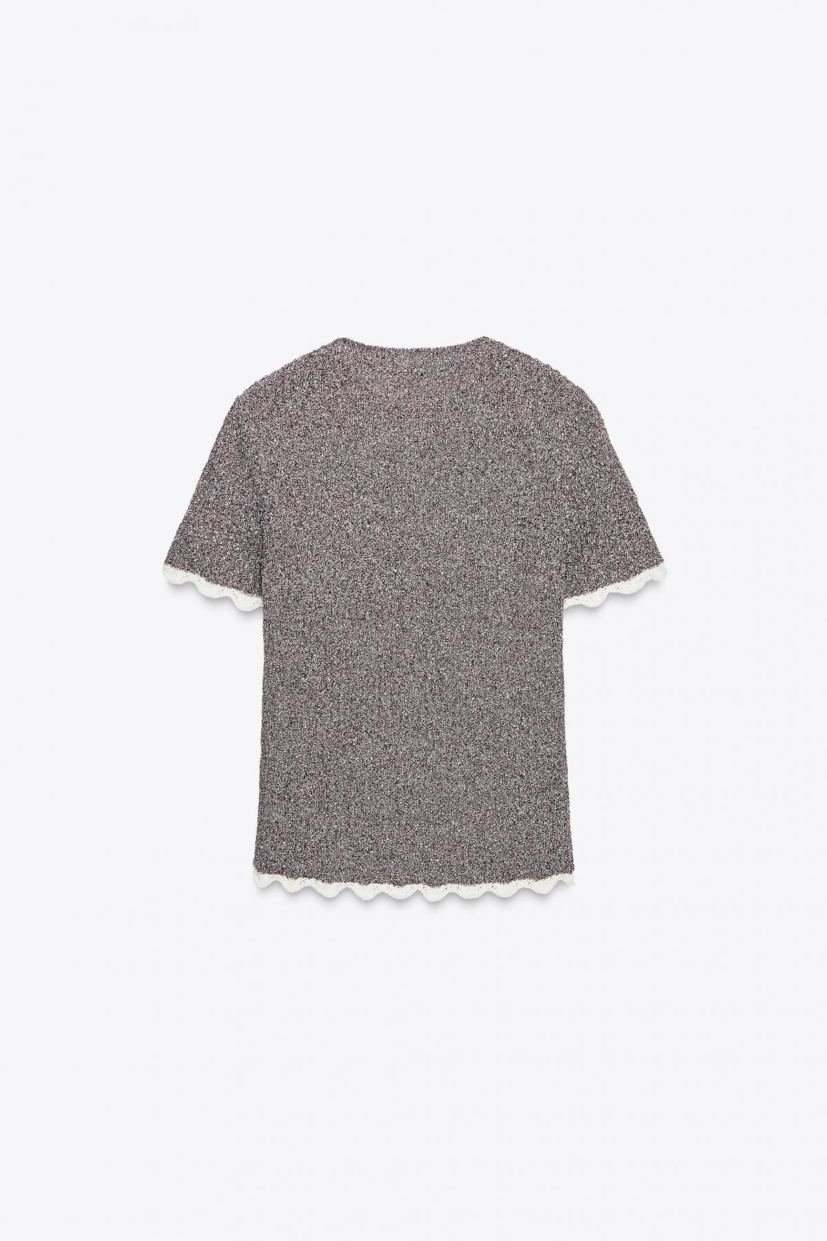자라 배색 테크니컬 라운드넥 니트 반팔 티셔츠 8779/630 DARK AUBERGINE - 상세 이미지 5