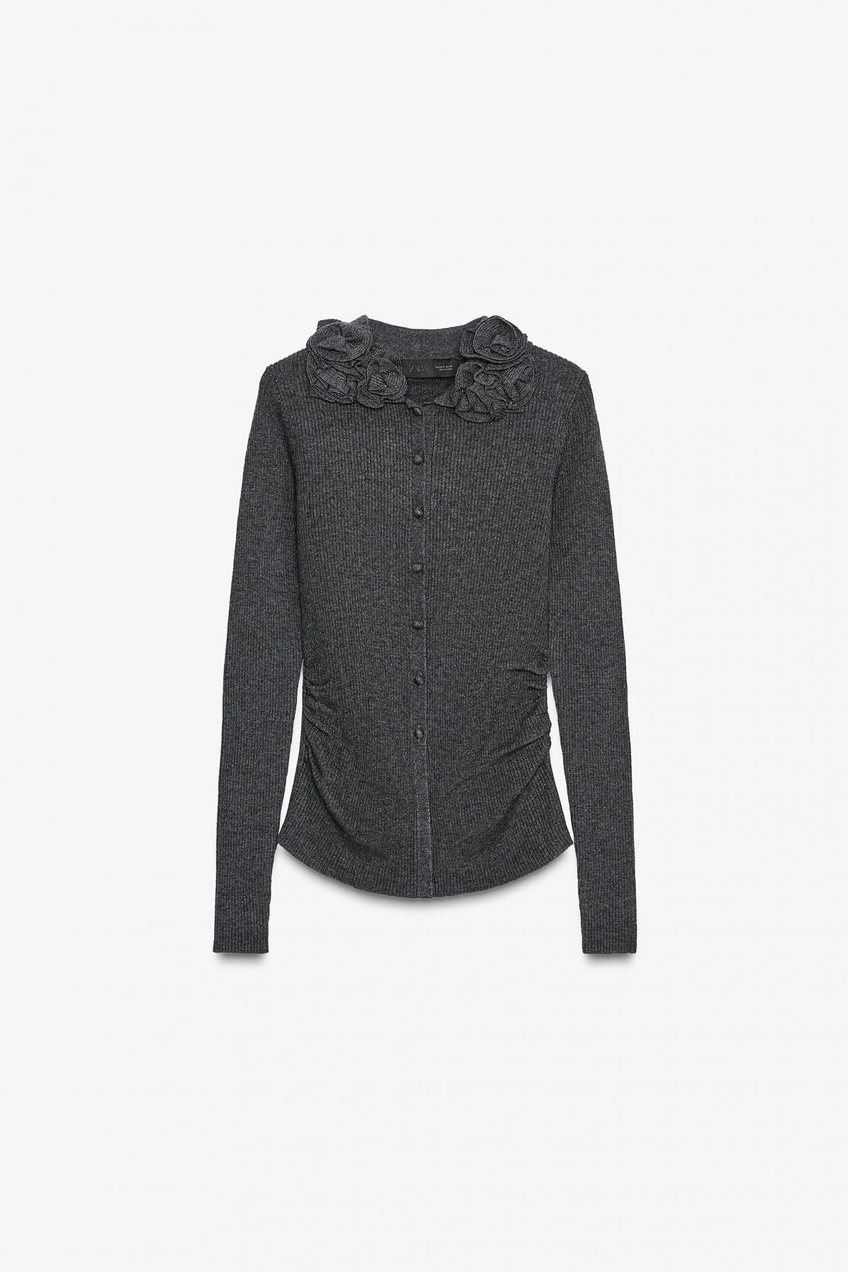 자라 플라워 울블렌드 테크니컬 가디건 9598/180 ANTHRACITE GREY - 메인 이미지