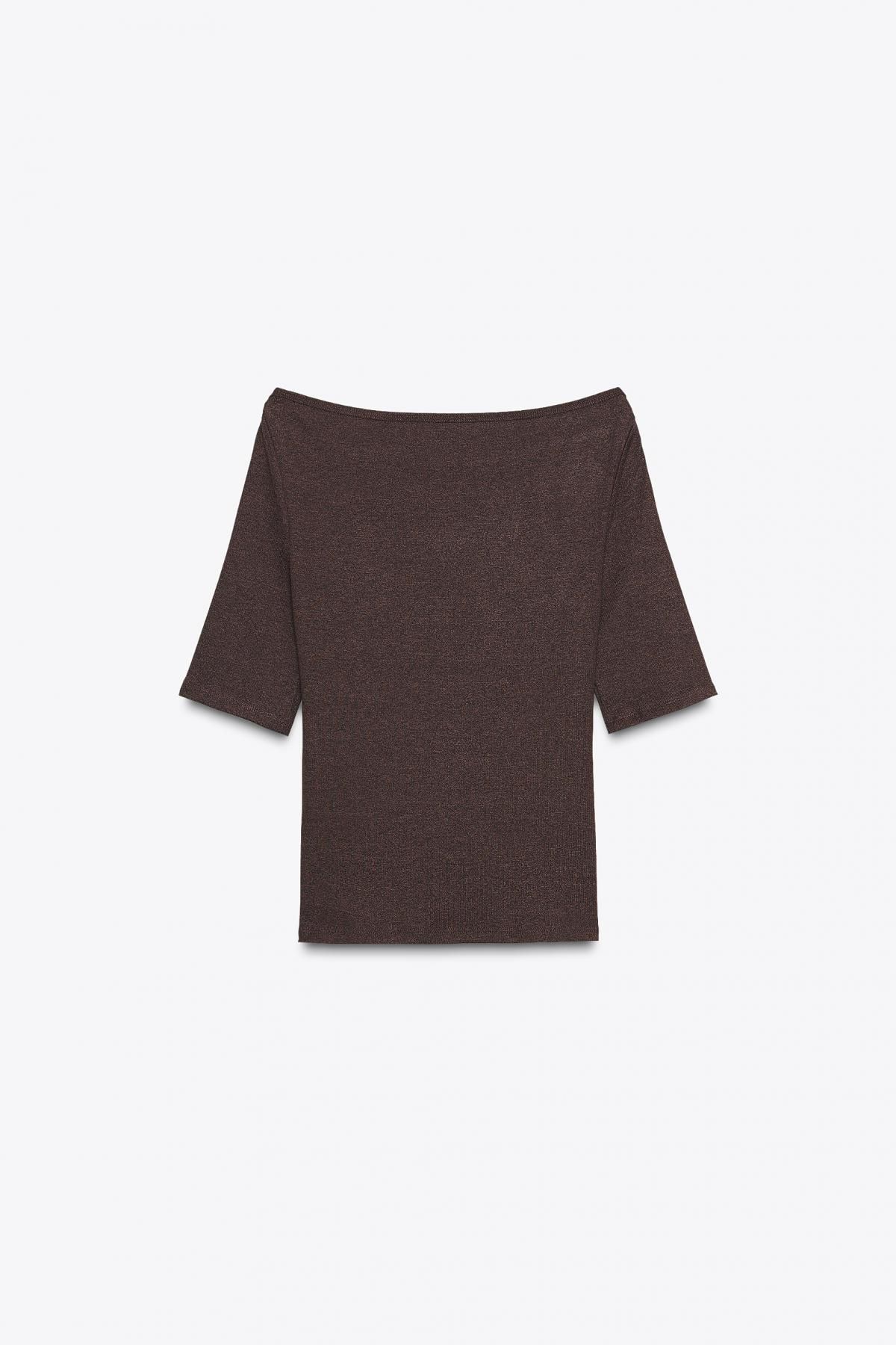 자라 슬림핏 보트넥 5부 티셔츠 5070/627 DARK BROWN - 상세 이미지 5