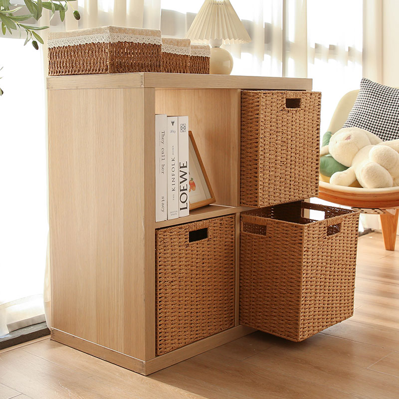 책장수납바구니 정리 라탄 격자 보관 정사각형 캐비닛 타우르색 24x24x24 접이식 - 상세 이미지 4