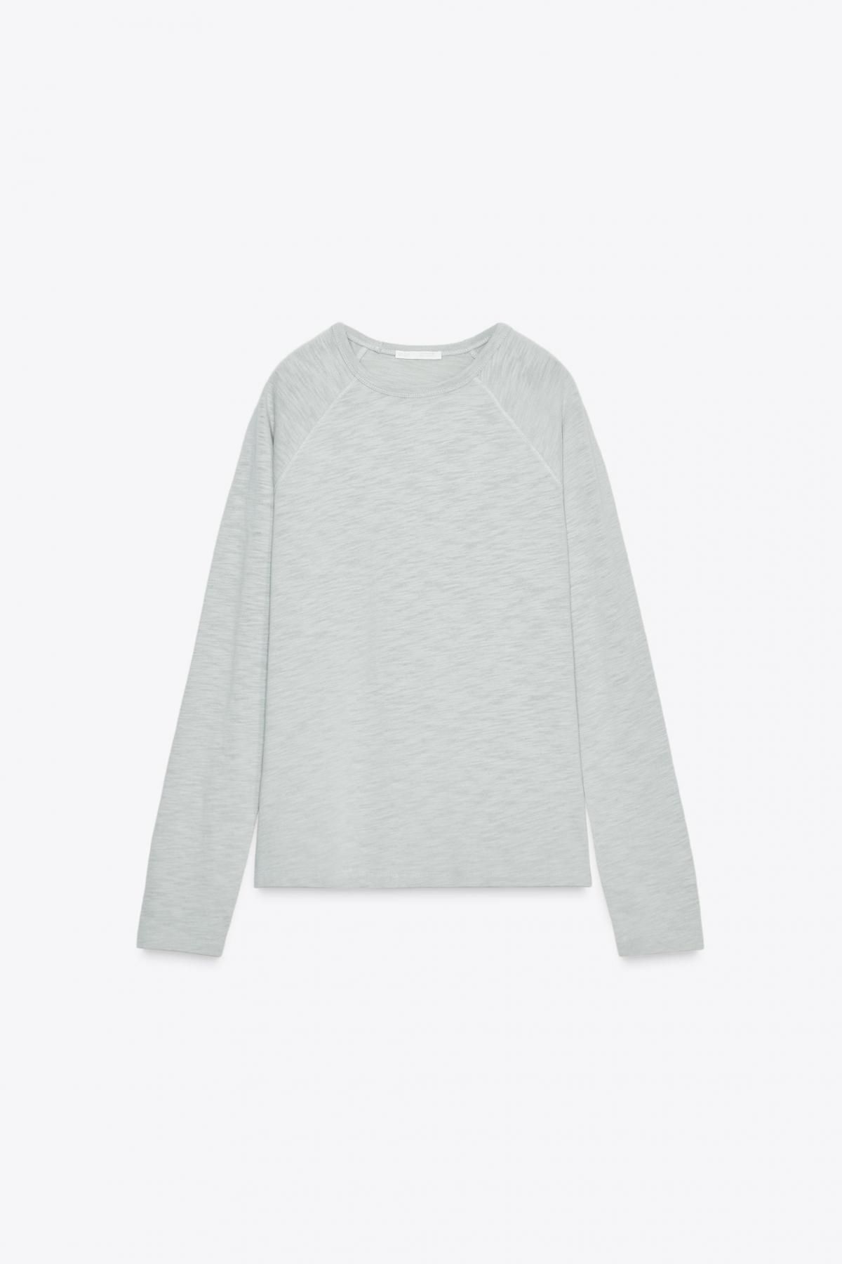 자라 베이직 코튼 래글런 긴팔 티셔츠 0858/456 LIGHT GREY - 메인 이미지