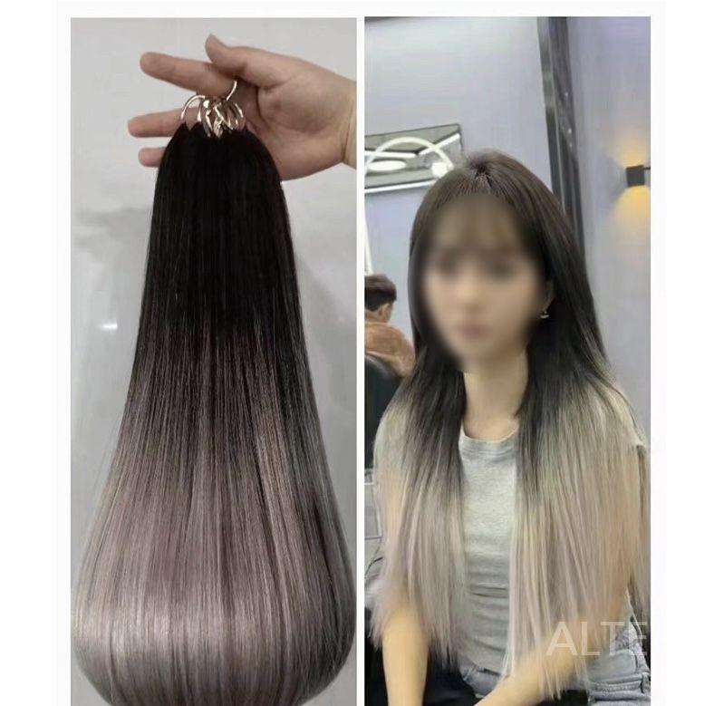 노팁 붙임머리 투톤 염색 헤어피스 인모 베이지 50cm 200묶음 - 상세 이미지 5
