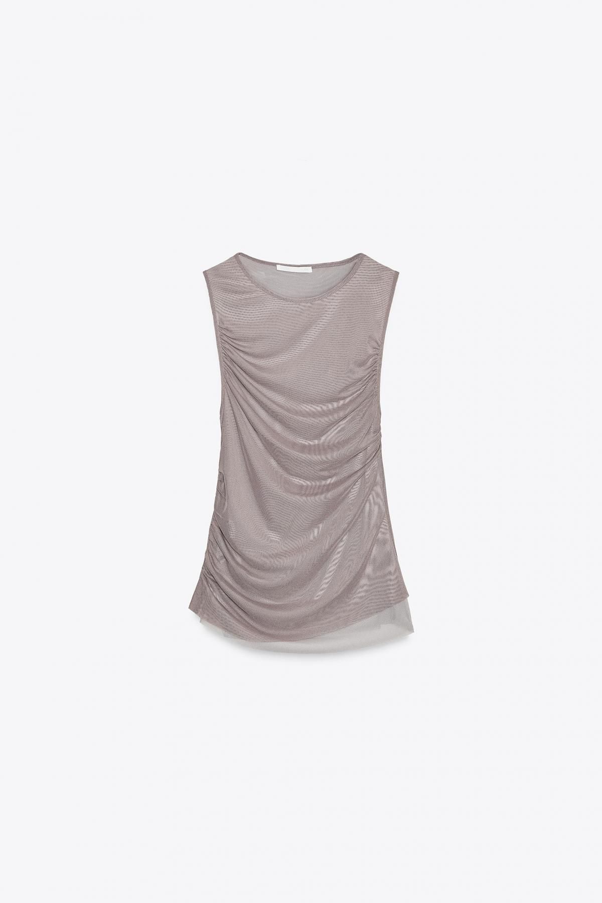 자라 레이어드 테크니컬 튤 민소매 티셔츠 5644/891 BROWN / TAUPE - 메인 이미지