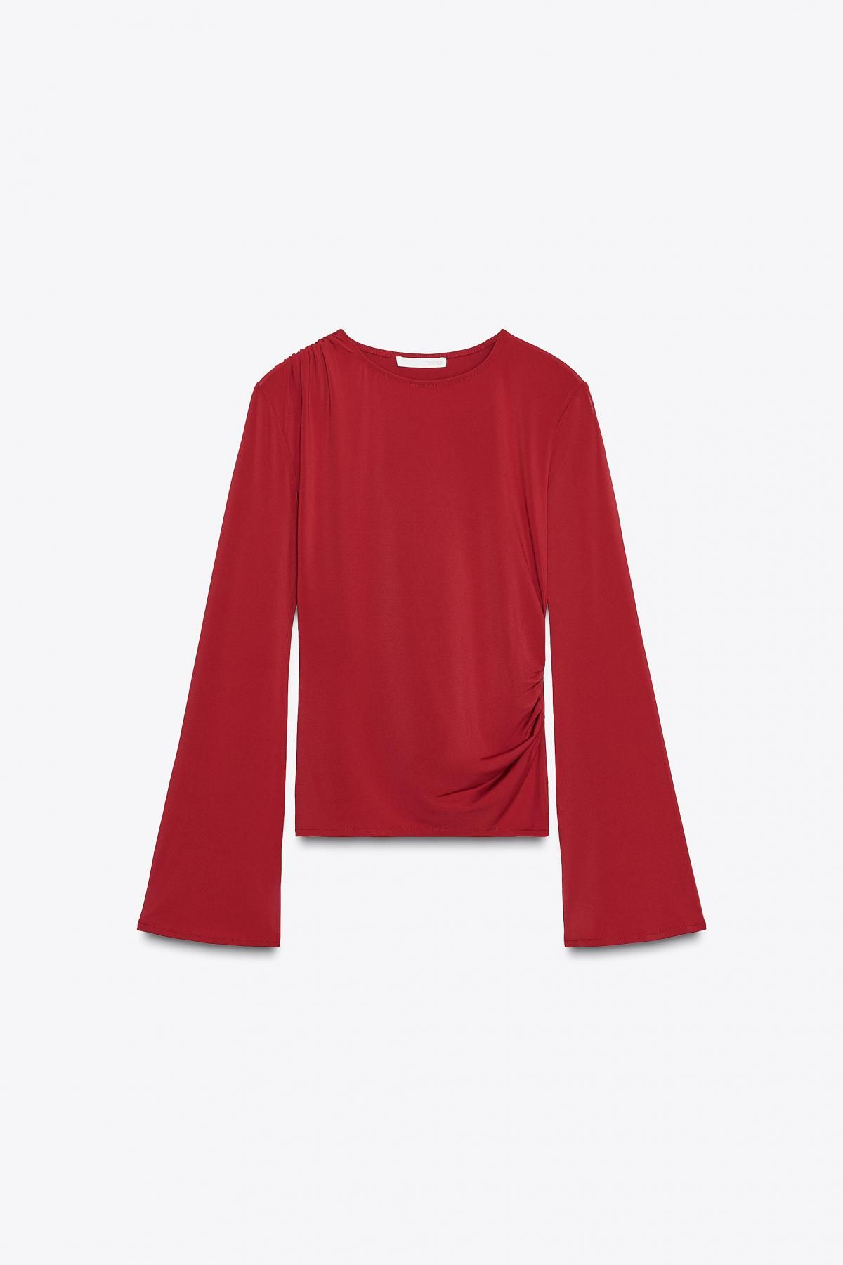 자라 슬림핏 라운드넥 셔링 긴팔 티셔츠 5039/474 BURGUNDY - 메인 이미지