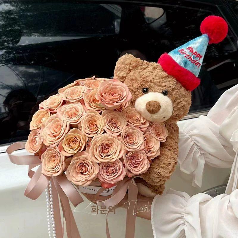 곰돌이 꽃다발 꽃바구니 졸업 입학 선물 인형 축하 생일 30cm 테디베어 5개 - 상세 이미지 5