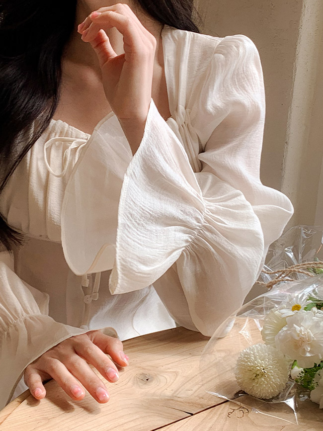 로랑 쉬폰 리본 블라우스 밴딩 치마바지 세트 st2593 이미지 7
