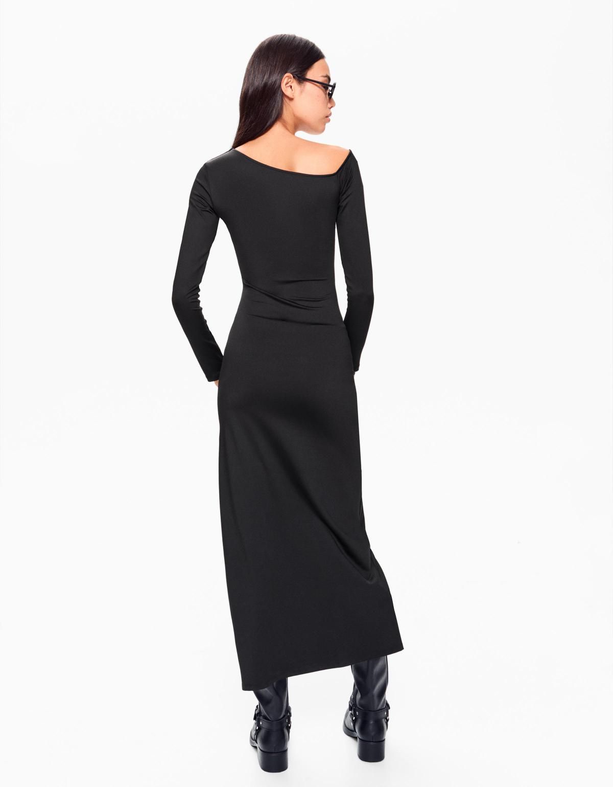 버쉬카 비대칭 슬림핏 롱슬리브 미디 원피스 5599/360 BLACK - 상세 이미지 5