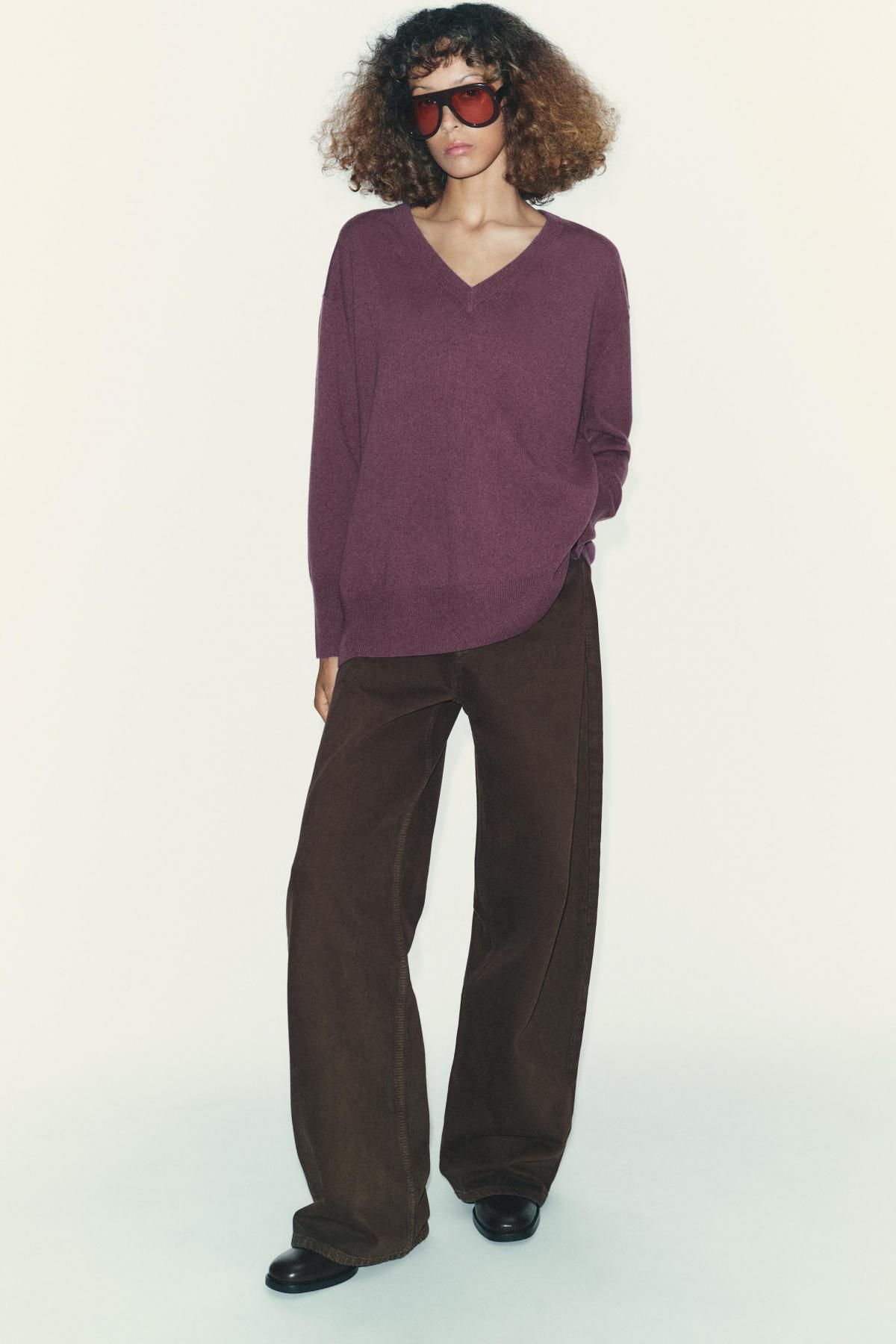 자라 오버핏 프리미엄 울 브이넥 니트 스웨터 2893/115 PURPLE - 상세 이미지 2