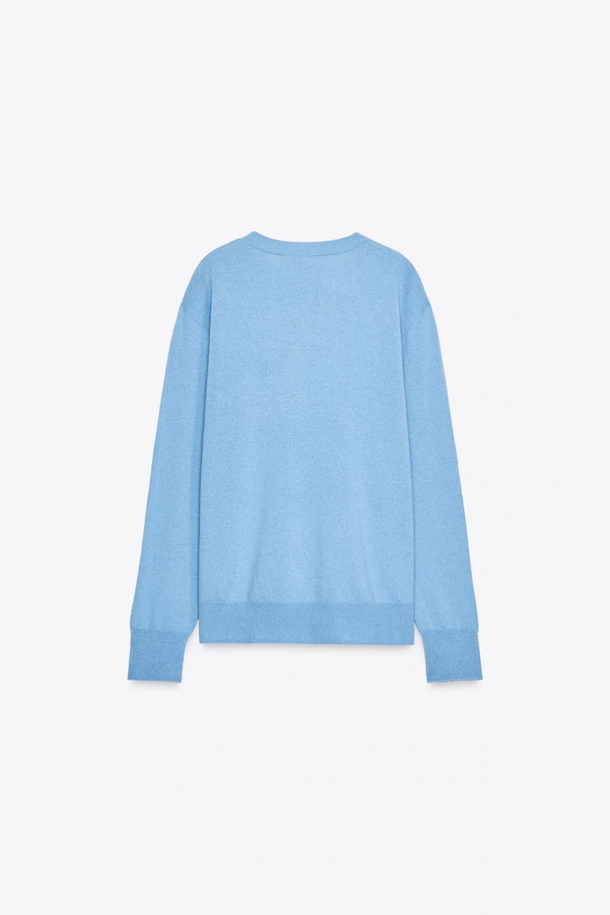 자라 100 엑스트라 소프트 울 라운드넥 니트 스웨터 9598/104 MID-BLUE - 상세 이미지 4