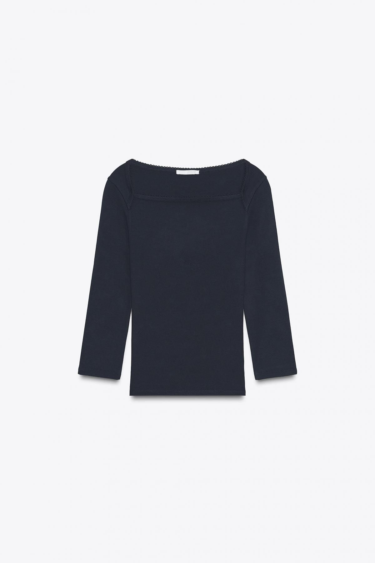 자라 모달코튼 스퀘어넥 긴팔 티셔츠 4424/818 NAVY BLUE - 메인 이미지