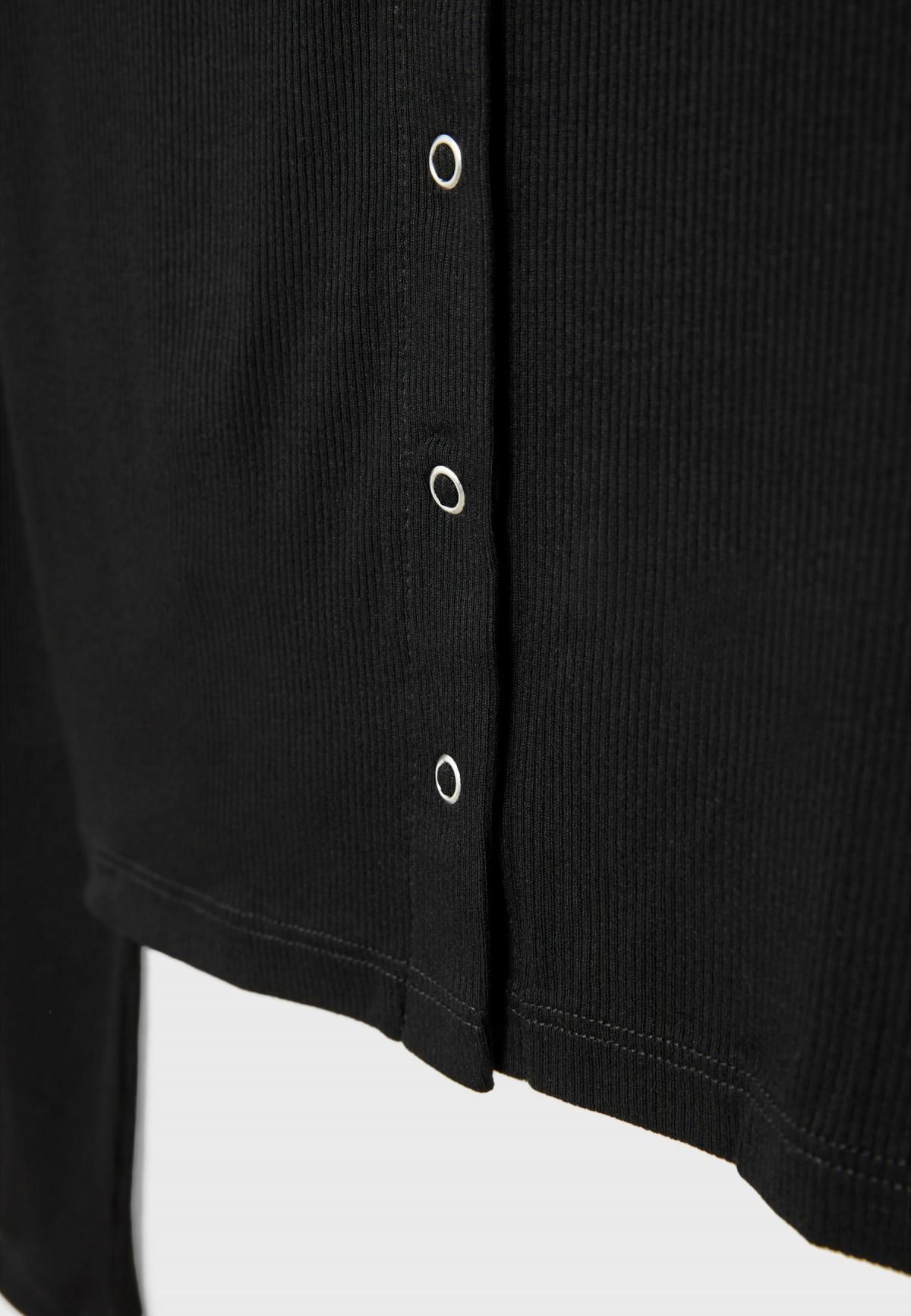 스트라디바리우스 슬림핏 골지 스냅버튼 라운드넥 긴팔 티셔츠 8108/685 BLACK - 상세 이미지 2