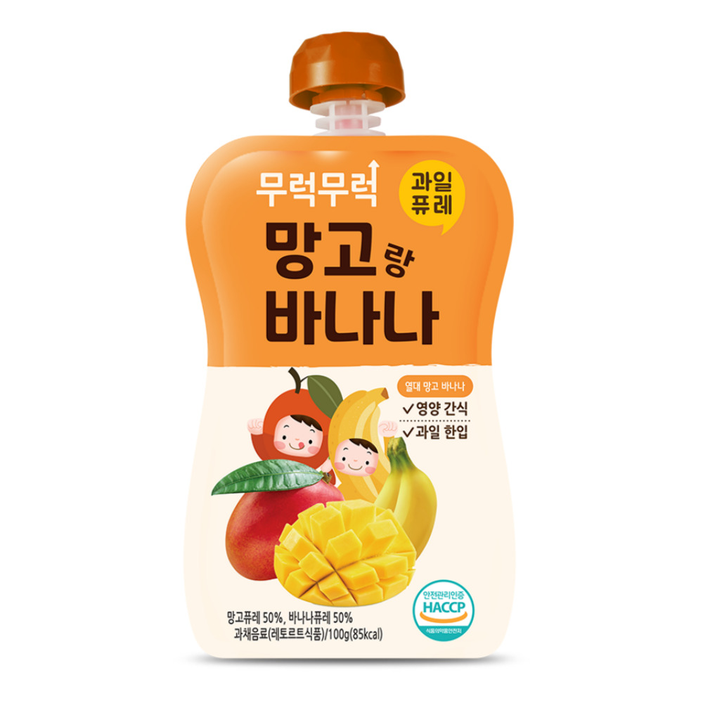 간편식 아기죽 아기퓨레 무럭무럭 키즈죽, 과일퓨레 망고랑 바나나, 100g, 1개