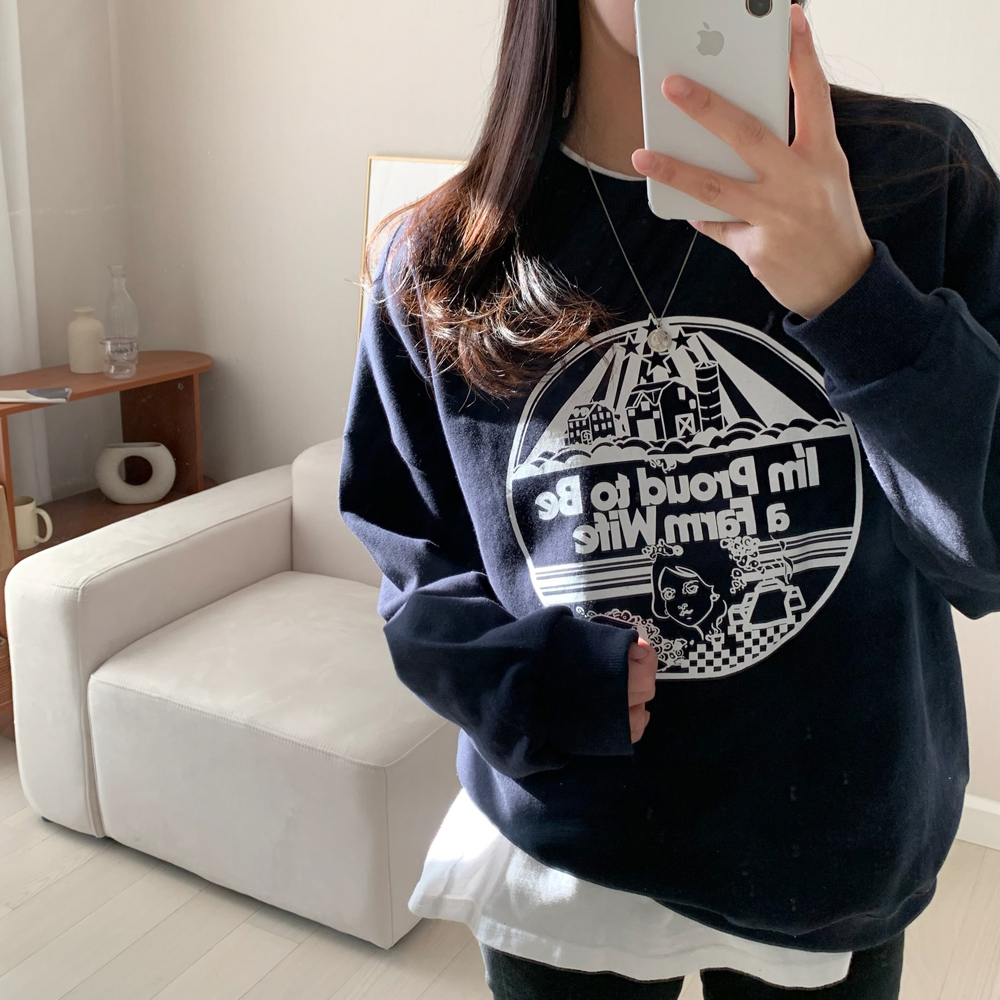캐주얼 오버핏 팜 와이프 프린팅 레터링 티셔츠 여성 맨투맨 박스티 여자 가을 티셔츠 코튼 - 상세 이미지 5