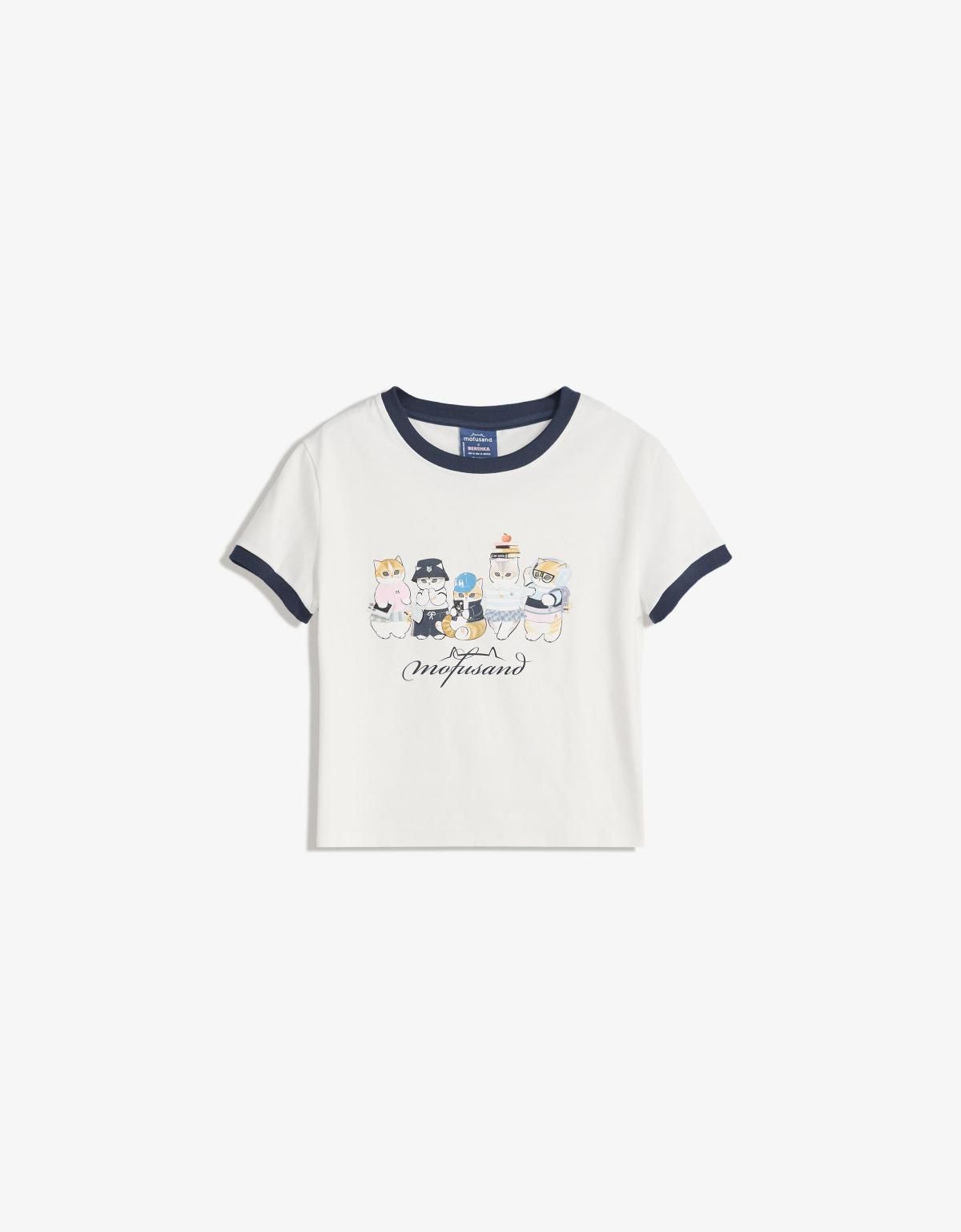 버쉬카 모푸샌드 프린트 반팔 크롭 티셔츠 7821/167 OFF WHITE - 상품 이미지