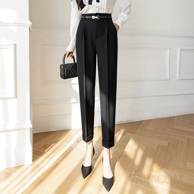 여성 하이웨이스트 캐주얼 팬츠 가을 직장복 통근용 9부 하렘 스타일 편안한 착용감 데일리룩 코디용 바지 - 상세 이미지 3