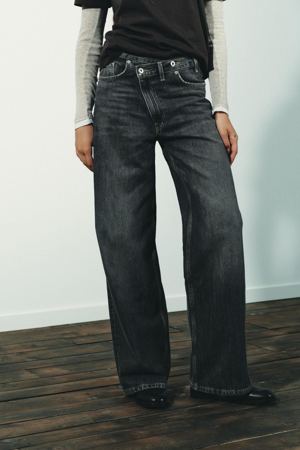 자라 트렌디 와이드핏 하이웨이스트 크로스 데님 진 4365/232 ANTHRACITE GREY - 메인 이미지