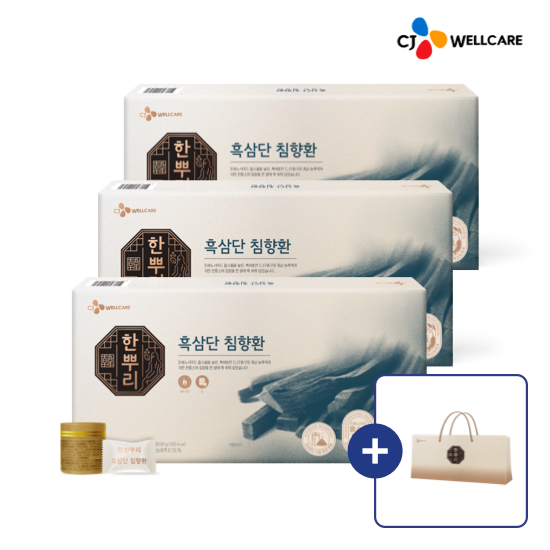 CJ 한뿌리 흑삼단 침향환 활력 부모님 건강 선물세트[쇼핑백포함] 24환, 3개