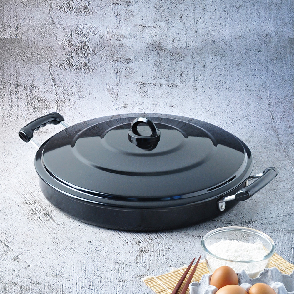 베이직 전판 대형 업소용 닭갈비 팬 판 원형 40cm, 뚜껑세트 - 상품 이미지
