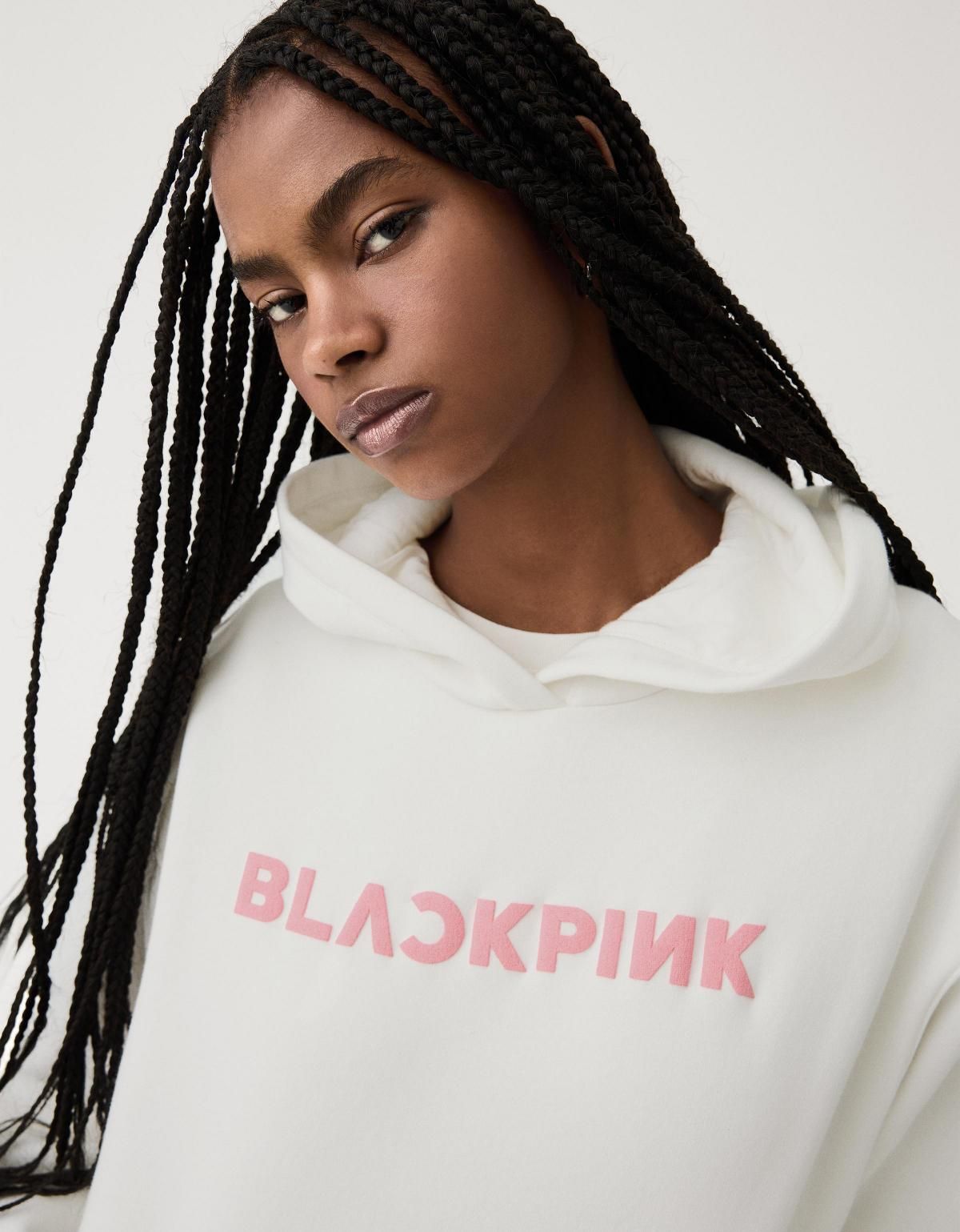 버쉬카 블랙핑크 레터링 아이보리 오버핏 후드티 7087/705 OFF WHITE - 상세 이미지 5