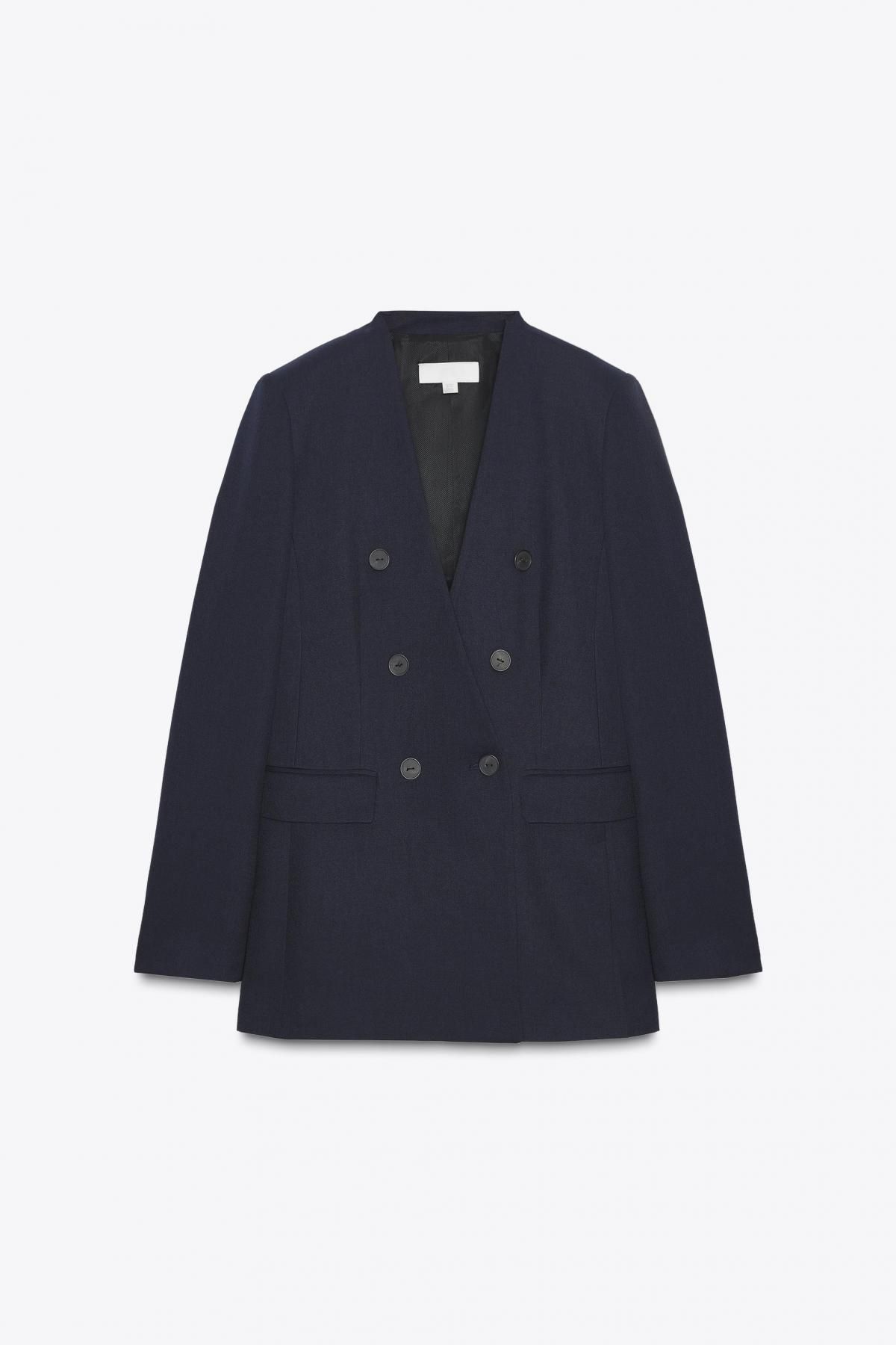 자라 테일러드 칼라리스 더블버튼 블레이저 8863/557 NAVY BLUE - 상품 이미지