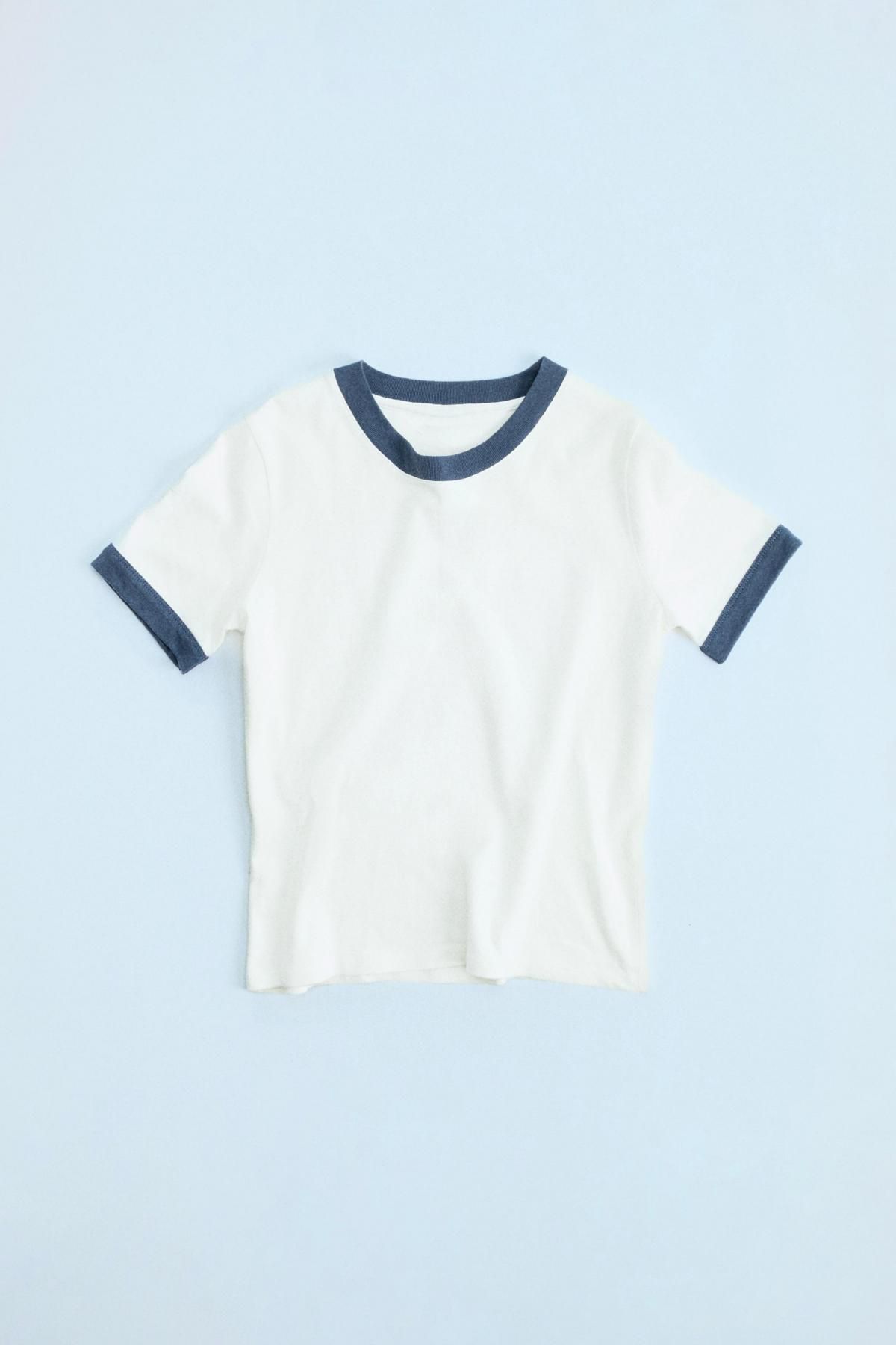 자라 빈티지 워싱 골지 배색 반팔 티셔츠 5643/002 BLUE - 메인 이미지