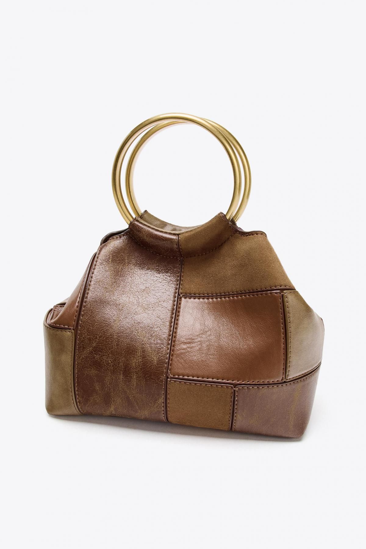 자라 패치워크 브라운 메탈 핸들 미니 버킷백 6615/610 MULTICOLOURED - 상세 이미지 2