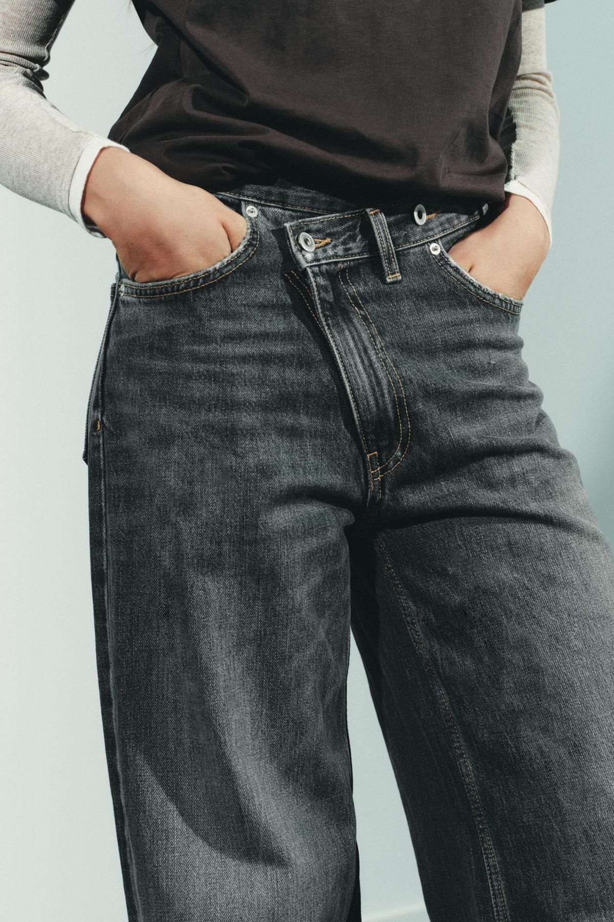 자라 트렌디 와이드핏 하이웨이스트 크로스 데님 진 4365/232 ANTHRACITE GREY - 상세 이미지 4
