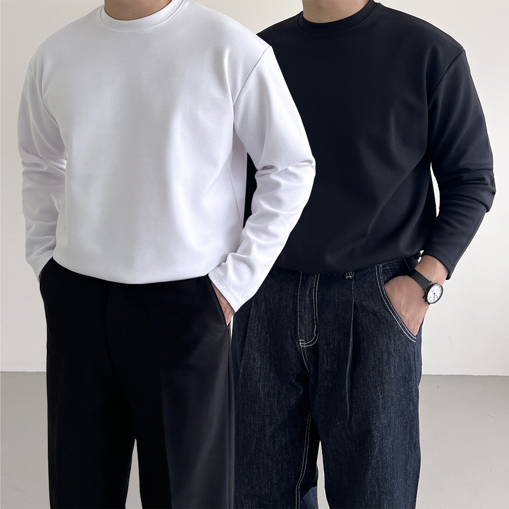 1+1 흰색면티 남자레이어드티 두꺼운티셔츠 - 상품 이미지