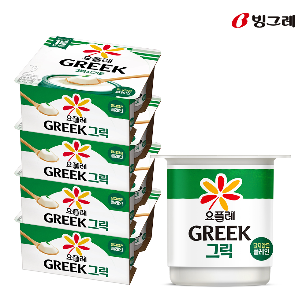 빙그레 요플레 그릭 달지않은 플레인 80g X 16개 그릭요거트