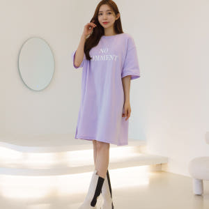 노컴 5부소매 반팔 롱 미디원피스 잠옷 키작녀 홈웨어 루즈핏 착용 후기 | 사이즈/핏 총정리 - 상품 이미지 4