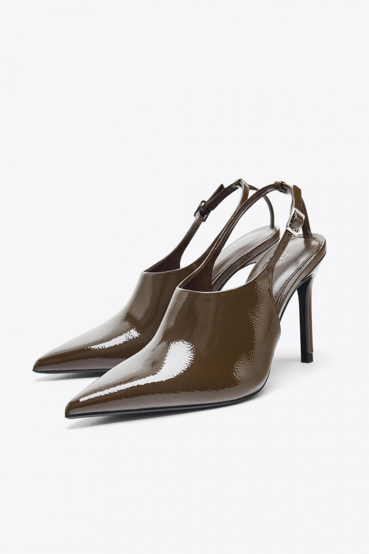 자라 페이턴트 하이 뱀프 슬링백 스틸레토 슈즈 1216/610 TAUPE GREY - 상세 이미지 3