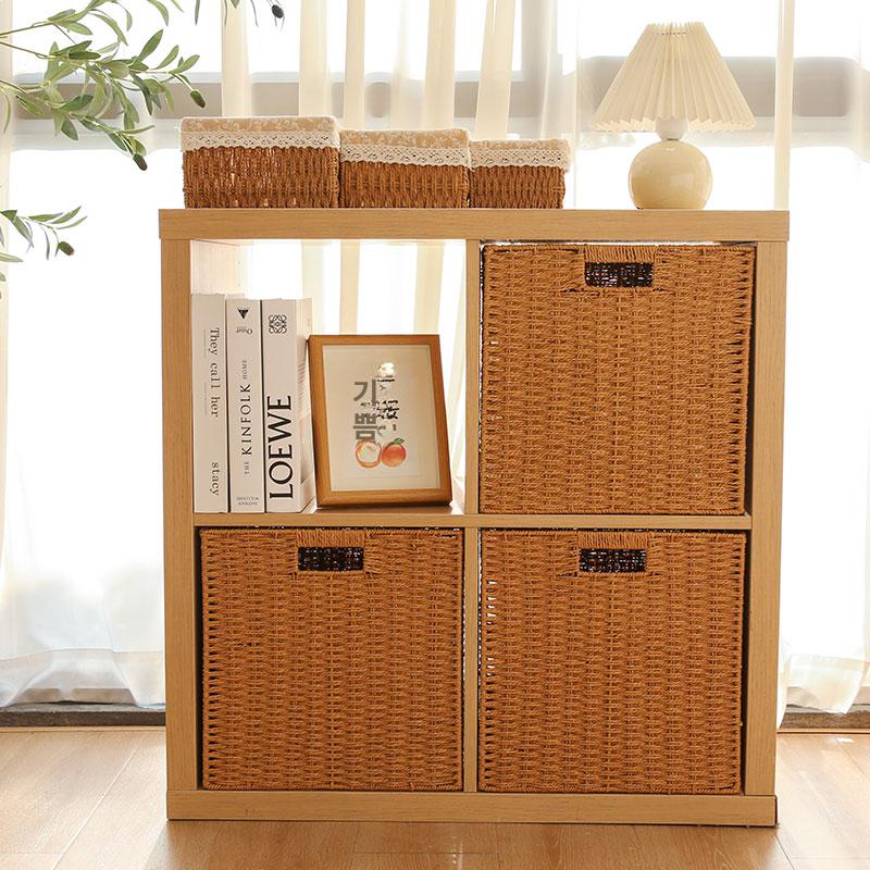 책장수납바구니 정리 라탄 격자 보관 정사각형 캐비닛 타우르색 24x24x24 접이식 - 상세 이미지 5