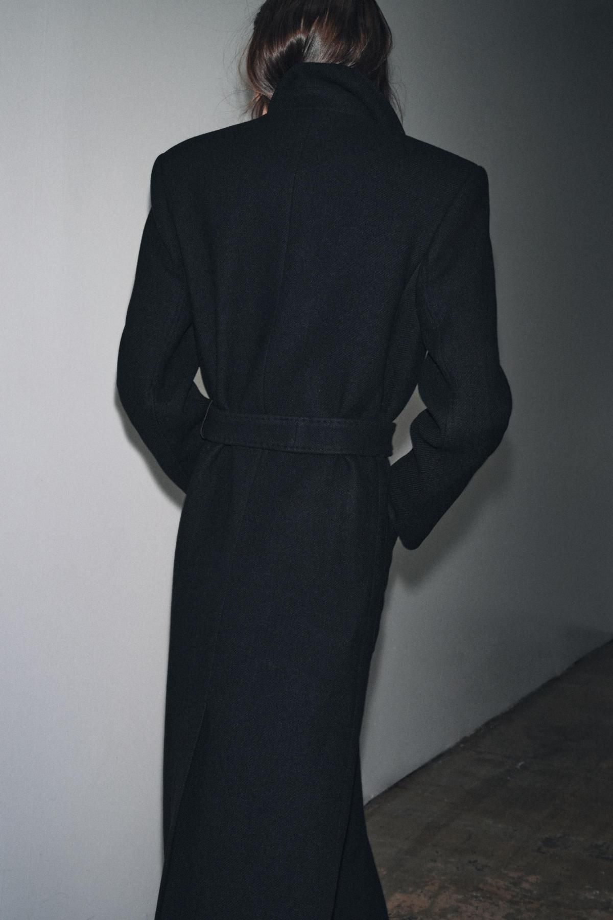자라 프리미엄 울블렌드 블랙 벨티드 롱 코트 8493/754 BLACK - 상세 이미지 3