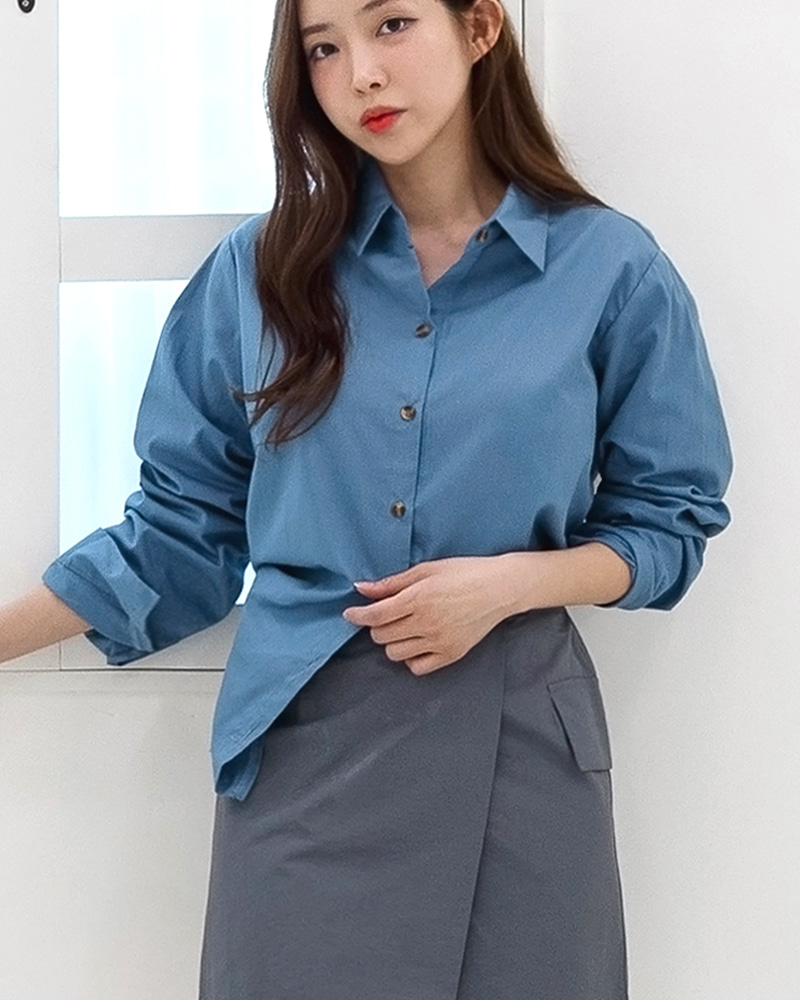 베이직 코튼 무지 기본 셔츠 여성 간절기 가을봄 루즈핏 남방 - 상품 이미지