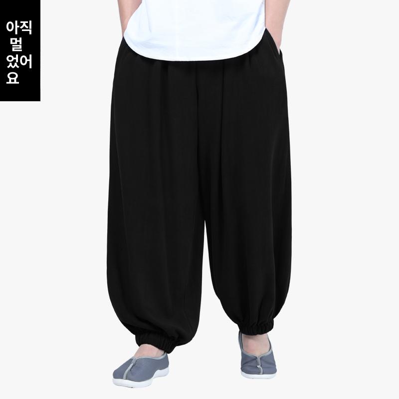 남성 여름 승복 명상용 편안한 루즈핏 바지 블랙 S 155-160cm - 상세 이미지 3