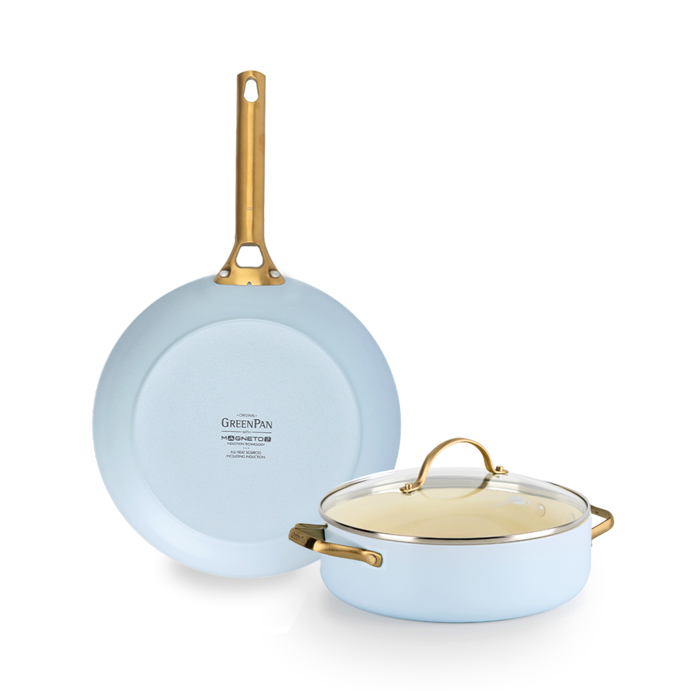 그린팬 파도바 프라이팬 양수냄비 2종 선물세트 세라믹 코팅 인덕션 팬 28cm + 전골 24cm, 파스텔블루 - 메인 이미지