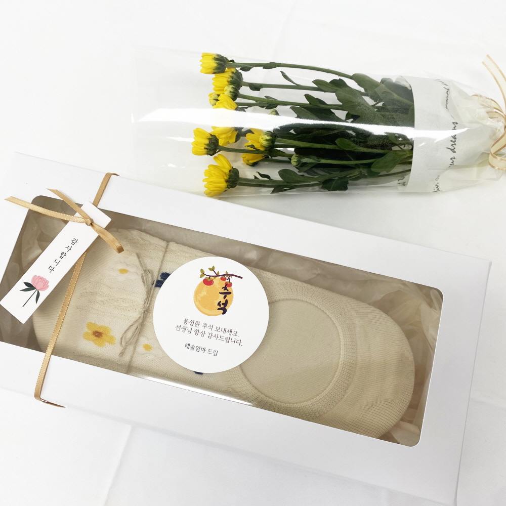 어린이집 선생님 추석 덧신 양말 선물 꽃한송이 구디백 답례품 꽃덧신 2켤레 - 상세 이미지 3