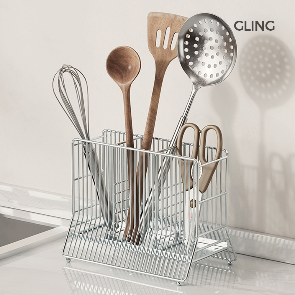 스텐 304 물빠짐 수저통 수저꽂이 정리함 보관함 조리도구 3구