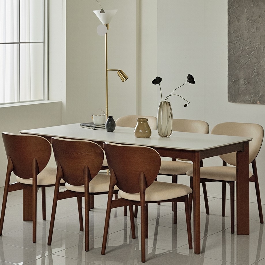 [Event 진행중][웰퍼니쳐] 소아베 고급 세라믹 천연 원목 식탁 6인 카페 테이블 1800