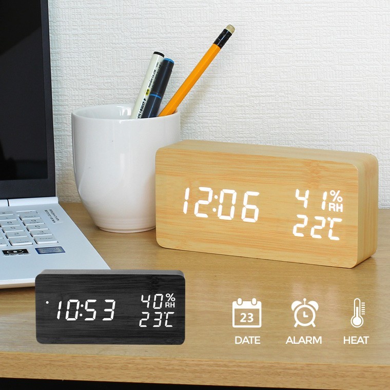 무소음 usb 건전지 우드 디지털 탁상 led 미니 알람 전자 시계 - 상품 이미지