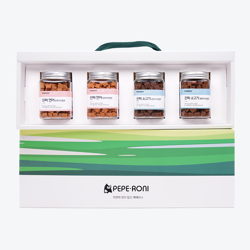 Gift box 페페로니 진짜 오메가3 연어 2개+소고기 2개 세트