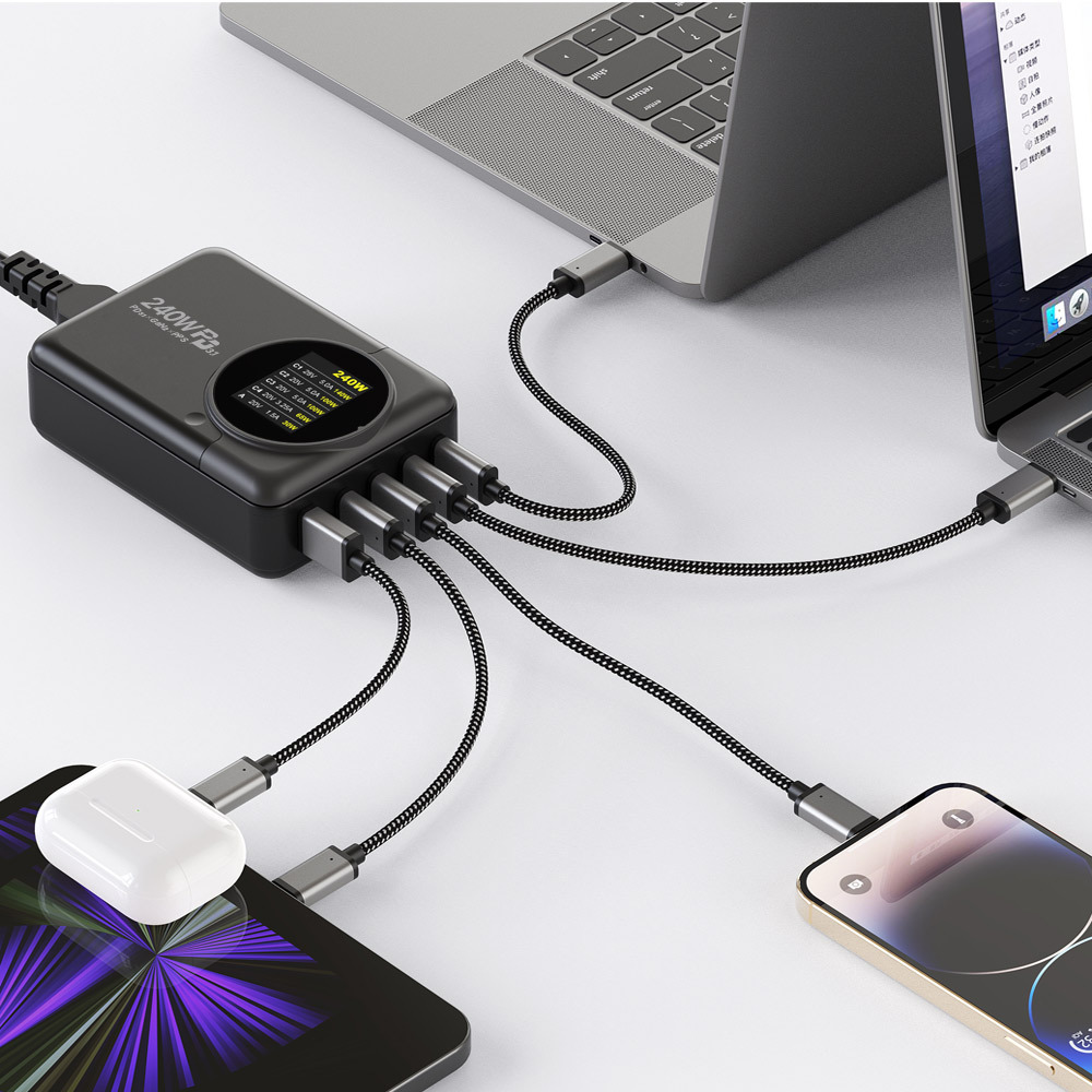 200w 접지형 고속 멀티충전기 맥북 C타입 200PD-GAN2 100WLED 케이블세트 이미지 6