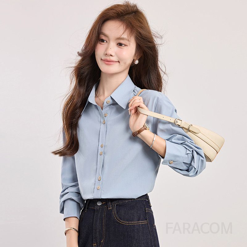 여성 가을 블라우스 루즈핏 셔츠 레이어드 스타일 뒷면 자수 포인트 데일리 코디 쉬폰 소재 통근용 편안한 착용감 모던한 디자인 - 상세 이미지 3