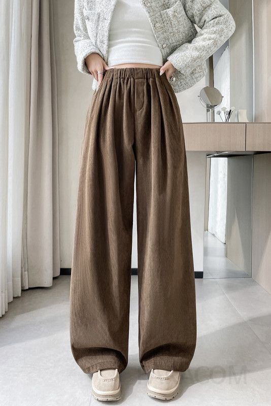 여성 코듀로이 와이드 팬츠 가을 하이웨이스트 루즈핏 캐주얼 스타일 편안한 착용감 데일리 여성바지 - 상세 이미지 5