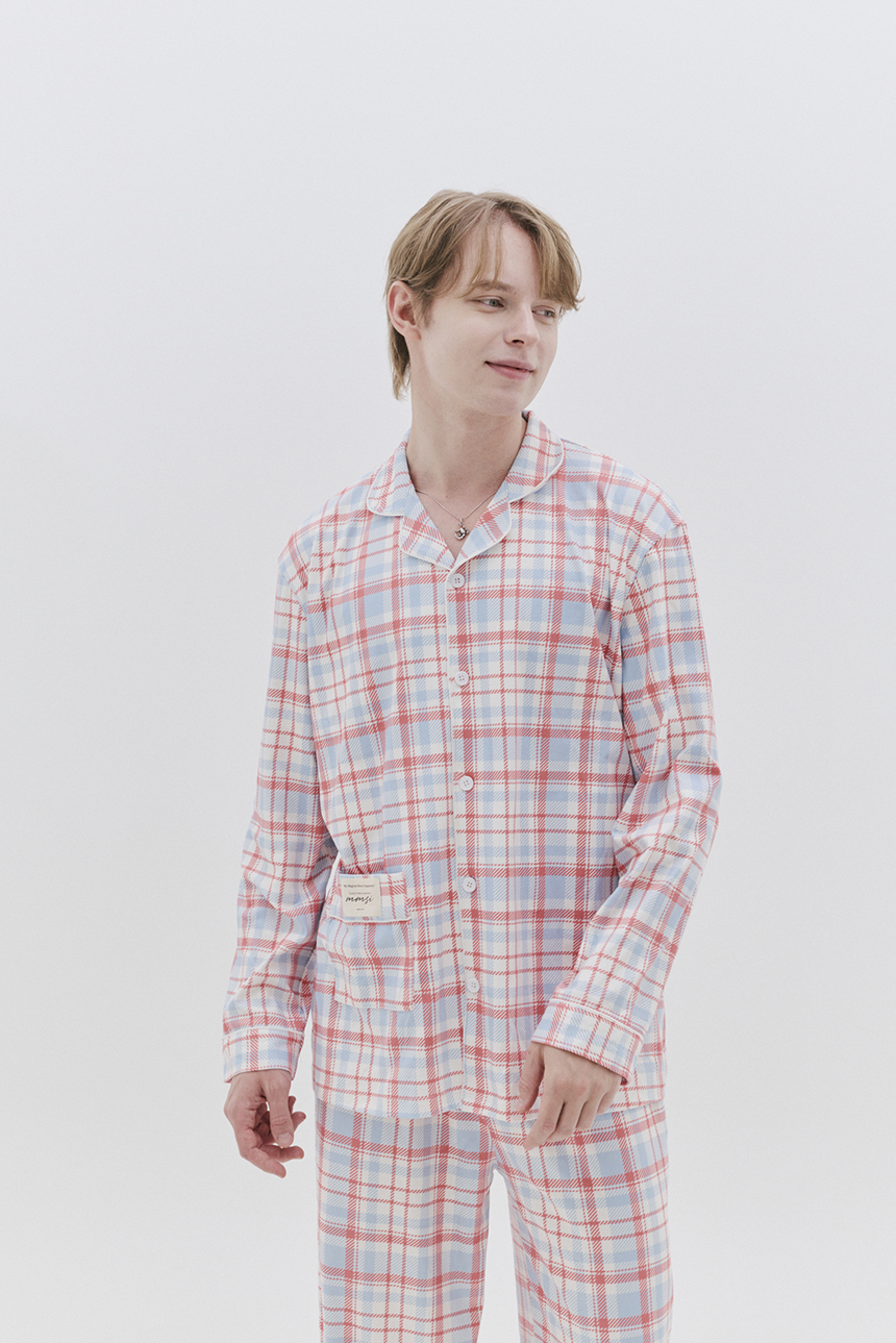 엠엠즈 다운릿 피치기모 커플 긴팔 잠옷 세트 홈웨어 수면 파자마 이미지 3