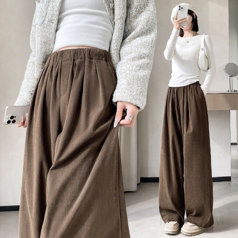 여성 코듀로이 와이드 팬츠 가을 하이웨이스트 루즈핏 캐주얼 스타일 편안한 착용감 데일리 여성바지 - 상세 이미지 2